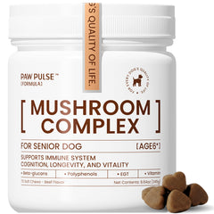 Pawpulse Formula bottle label highlights immune support for aging dogs.