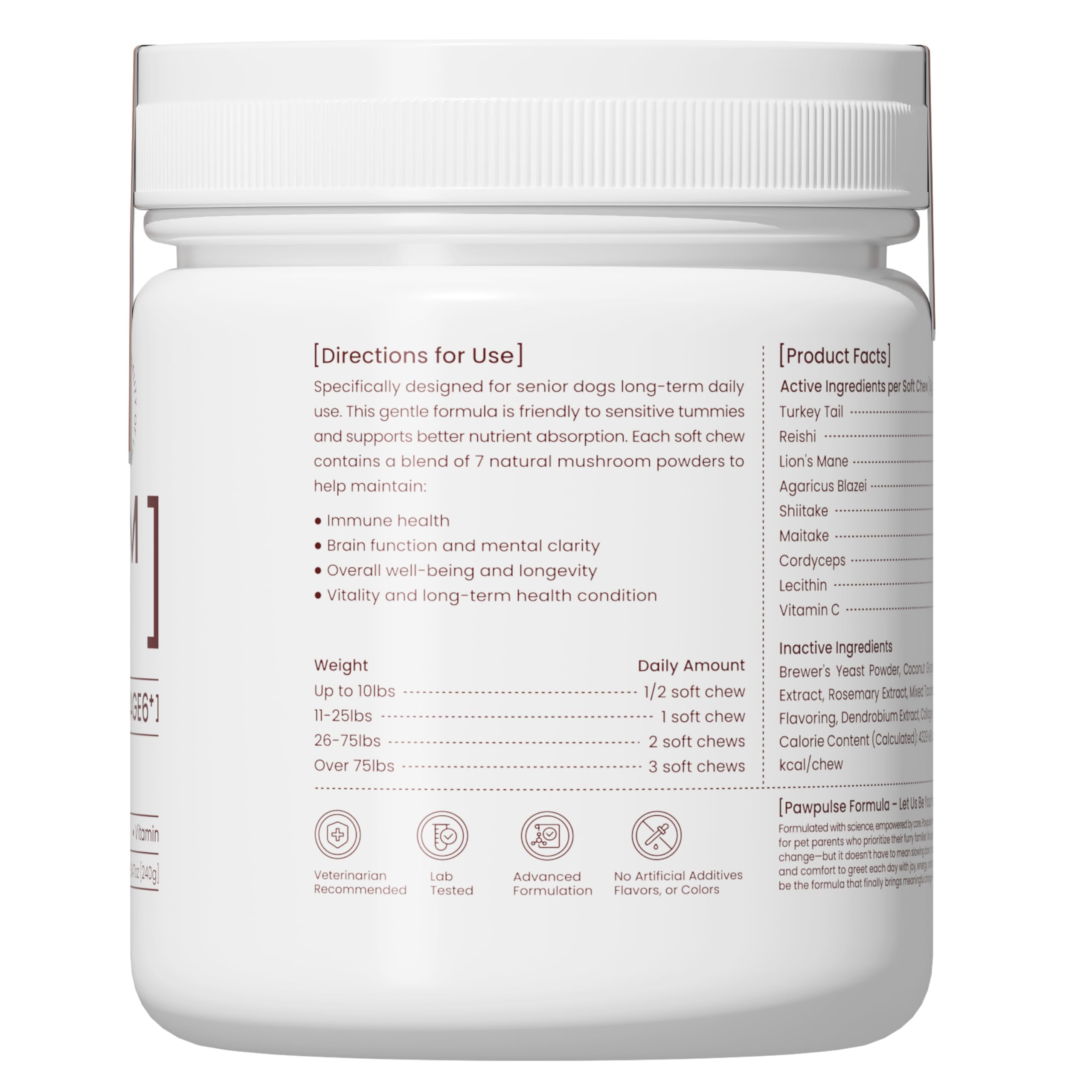 Pawpulse Formula packaging-scene shows 80 chews for senior dog longevity and convenience.