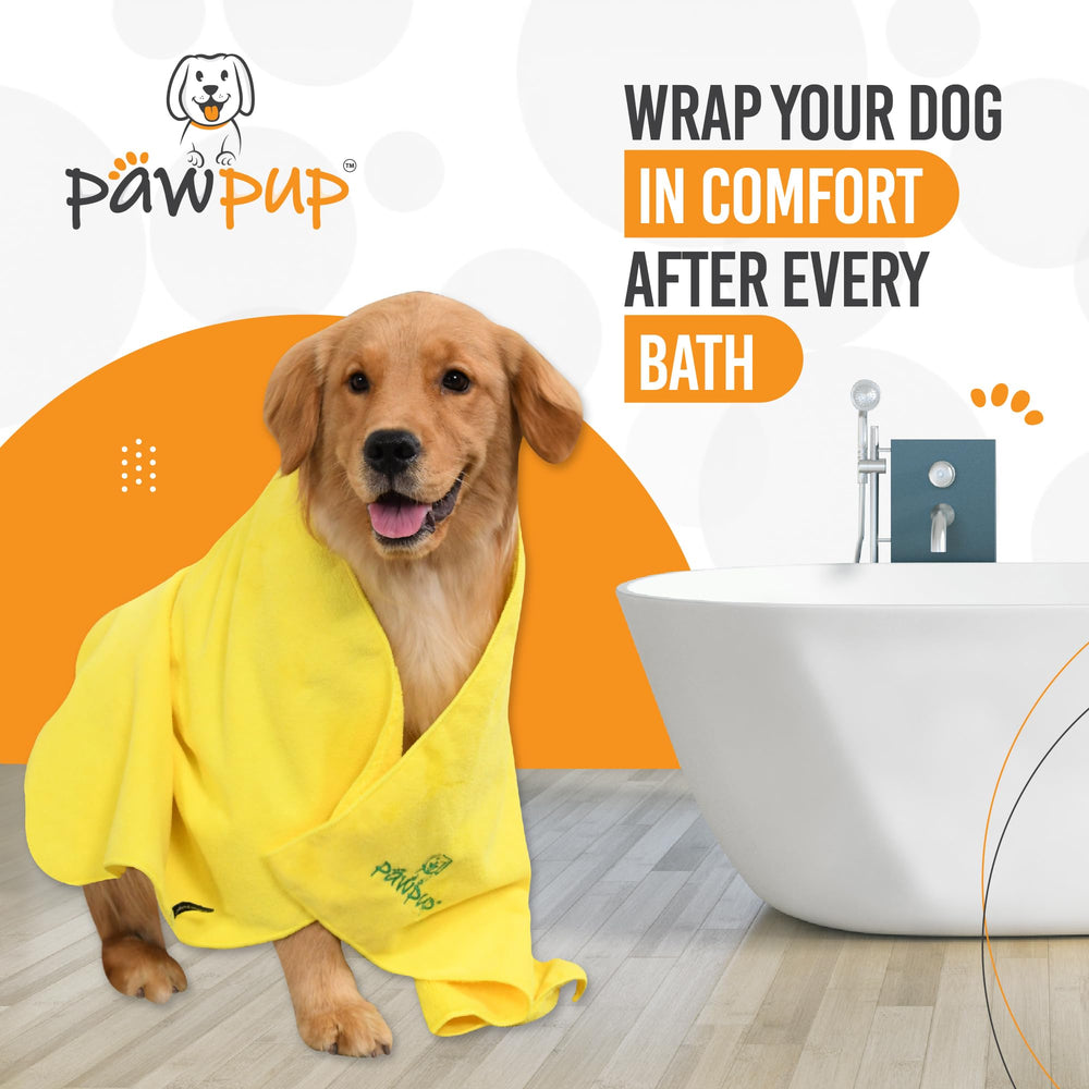 PAWPUP fast-absorbent drying towel after bath or swim.