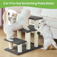 Pawque dog stairs grey steps front view highlights safe, non-slip footholds for climbing.