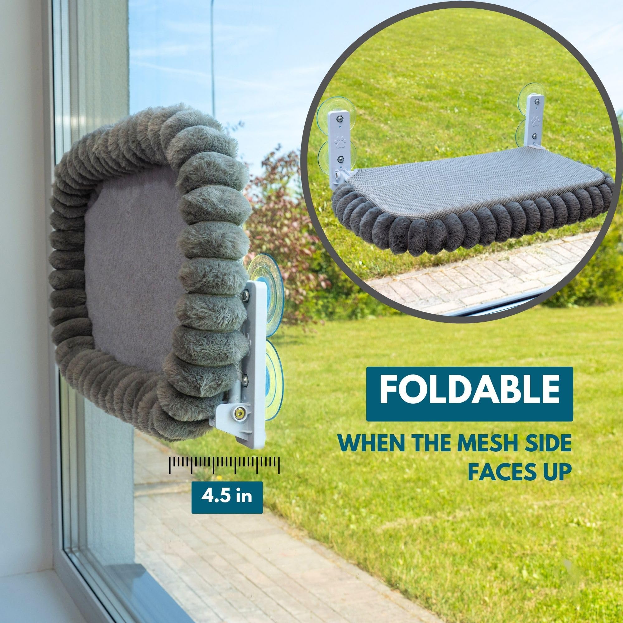 PAWRUSH Cat Window Perch gray design blends with interiors while providing a plush spot