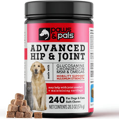 Paws & Pals glucosamine dog chews pack close-up highlighting joint support.