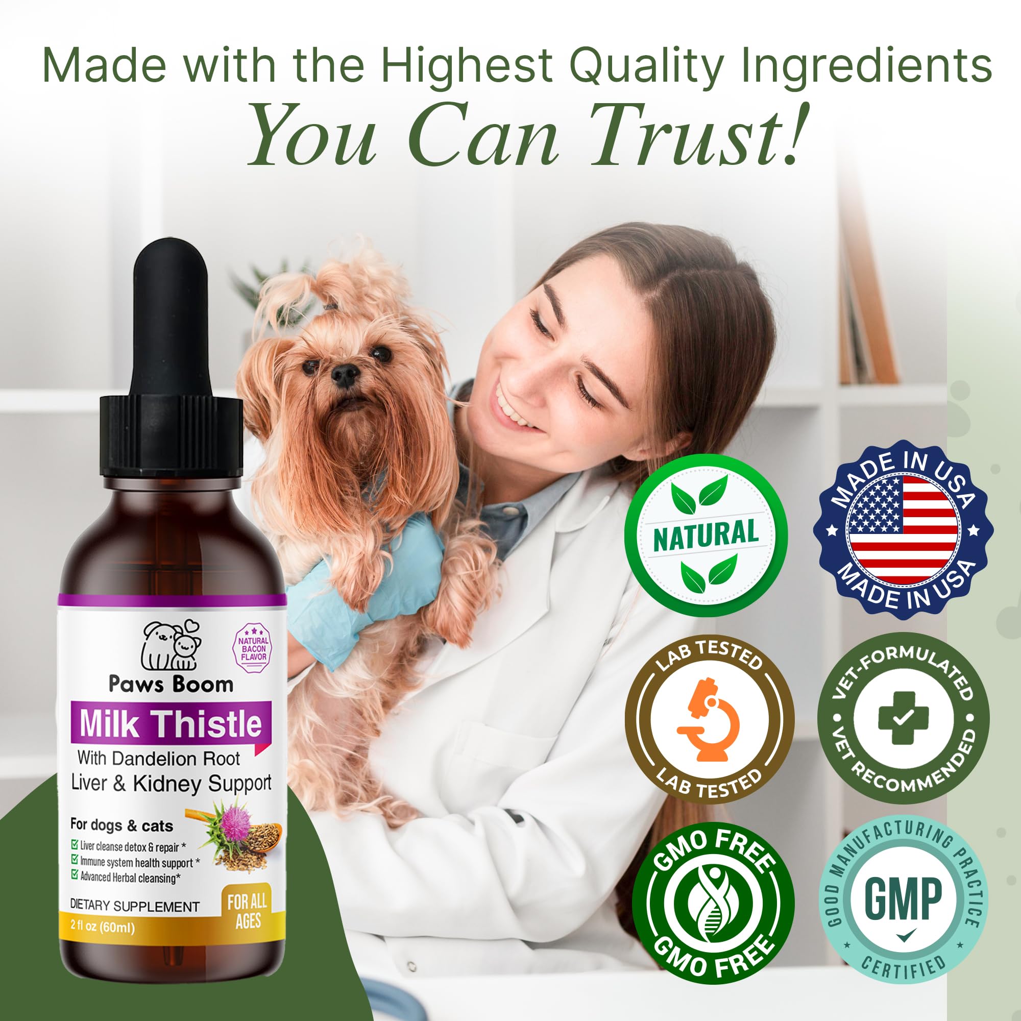 Paws Boom USA-made GMP facility label signaling quality and safety