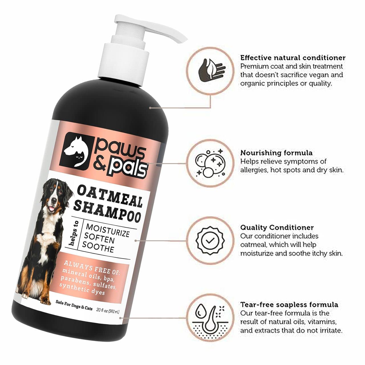 Paws & Pals oatmeal-aloe-turmeric ingredients showcase natural blend for moisturized skin.