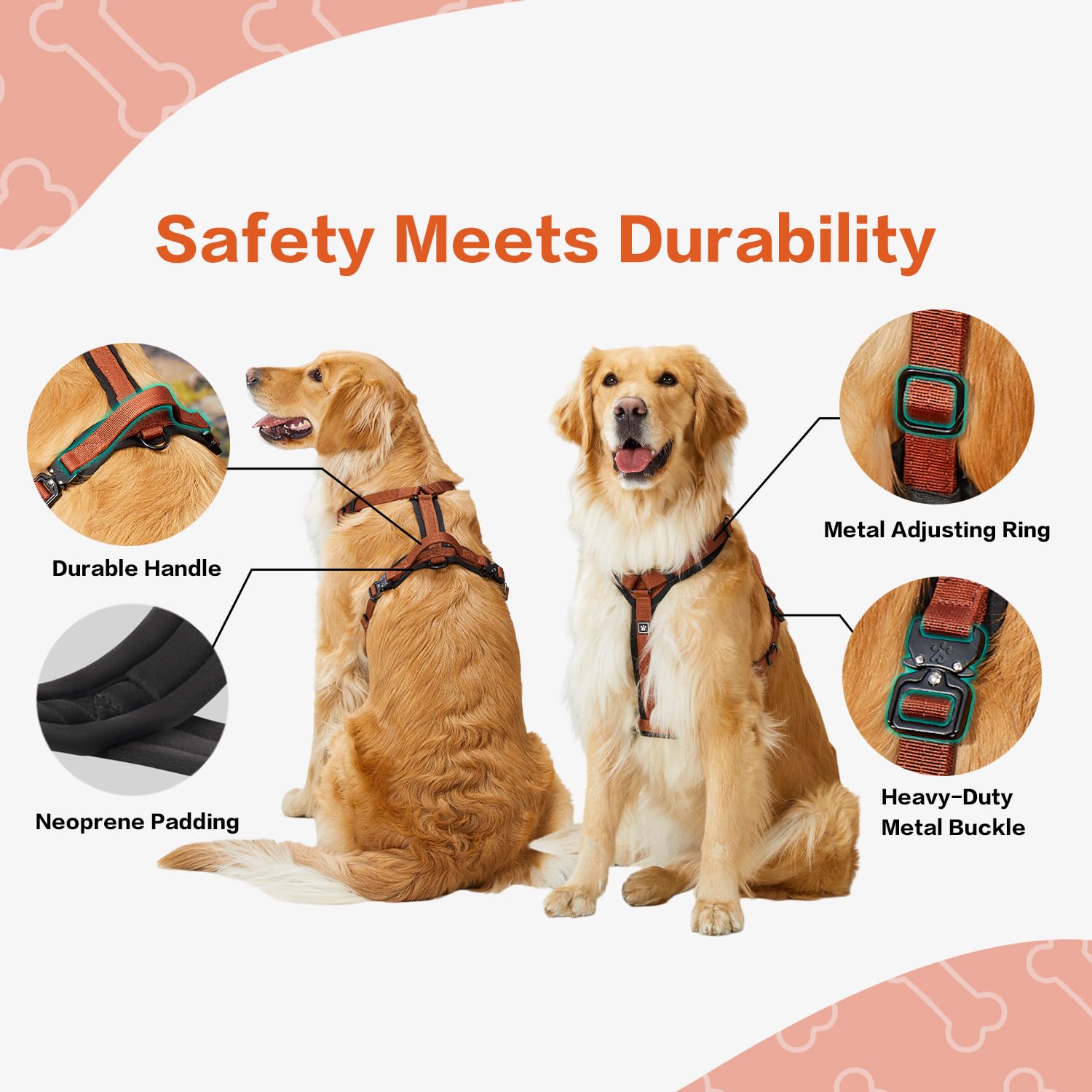 PAWS PASSION small dog harness back handle enables safe handling on busy sidewalks.