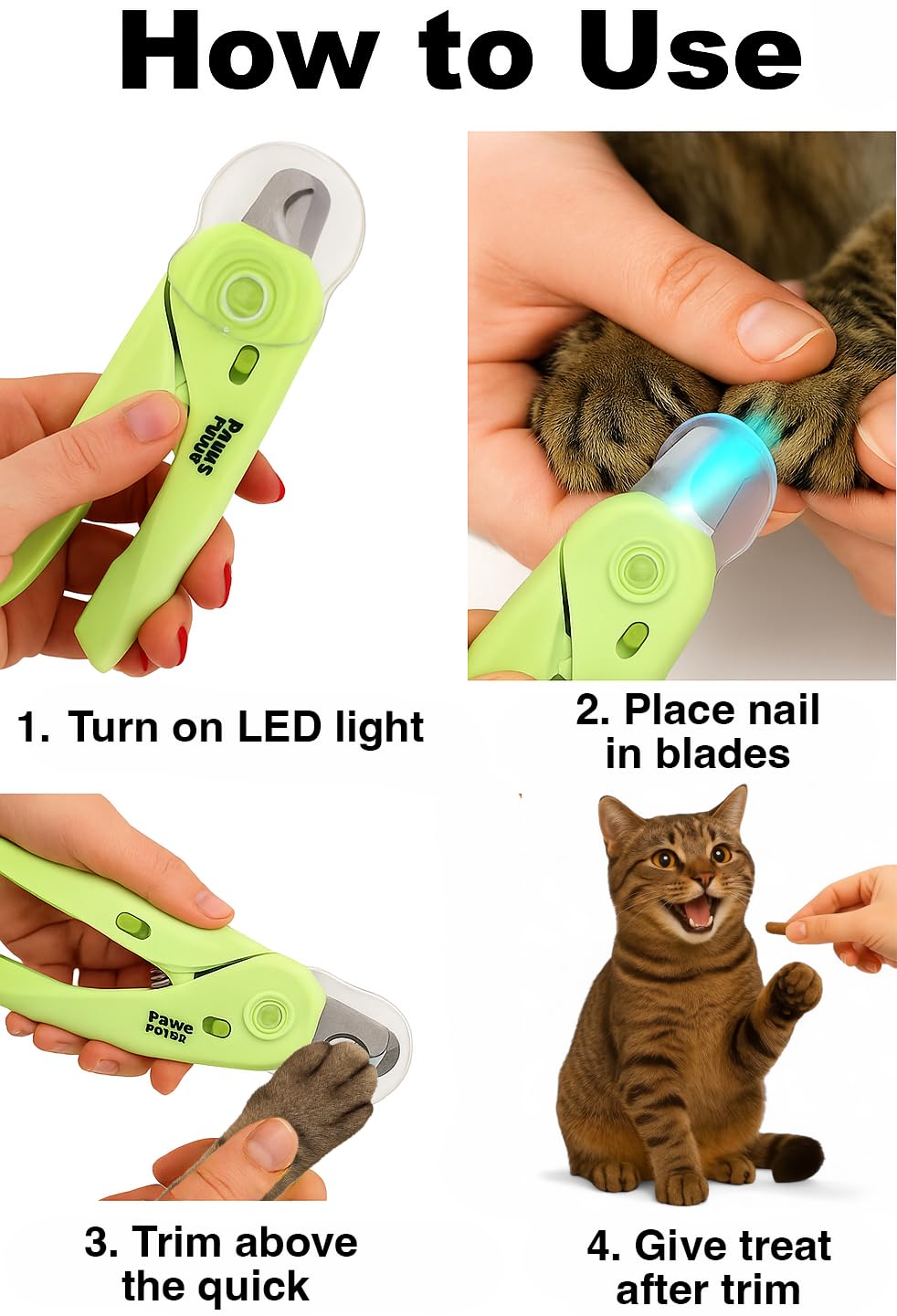 Paws Power cat nail clipper for small dogs fits compact paws.