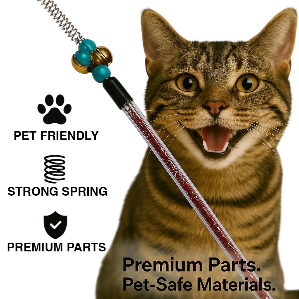 Paws Power cat wand bonding-exercise shot emphasizes shared play and energy burning.