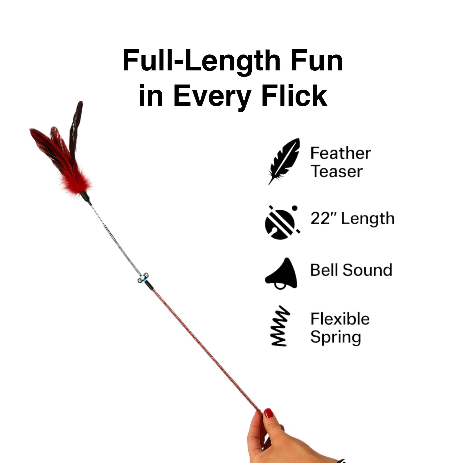 Paws Power cat wand feather movement demonstrates fluttering prey for realistic chase.