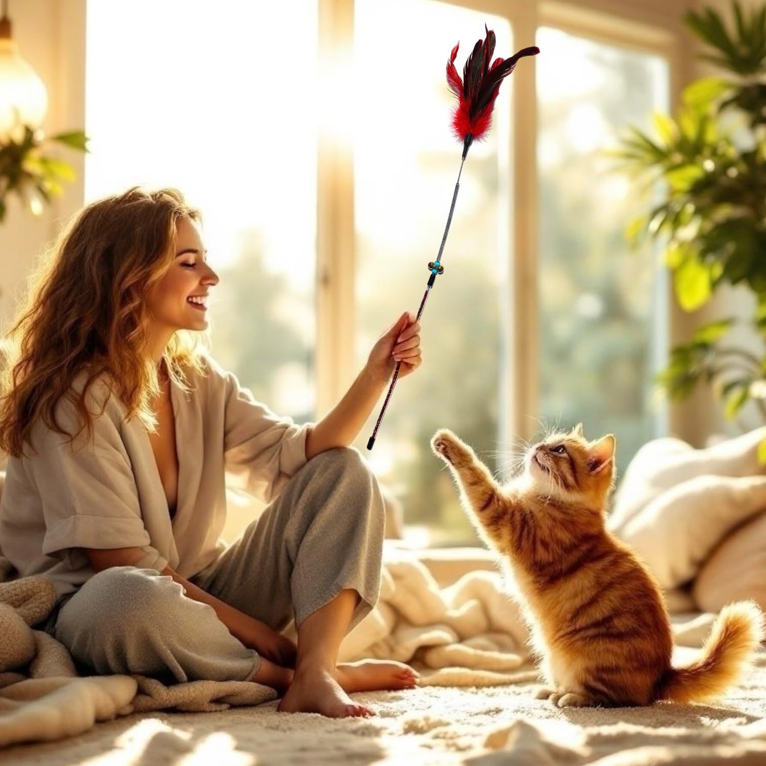 Paws Power cat wand fishing-pole-action picture highlights dynamic chase and stamina.