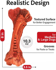 Paws Power dog chew toy measures 8x3.5 inches for medium and large dogs.