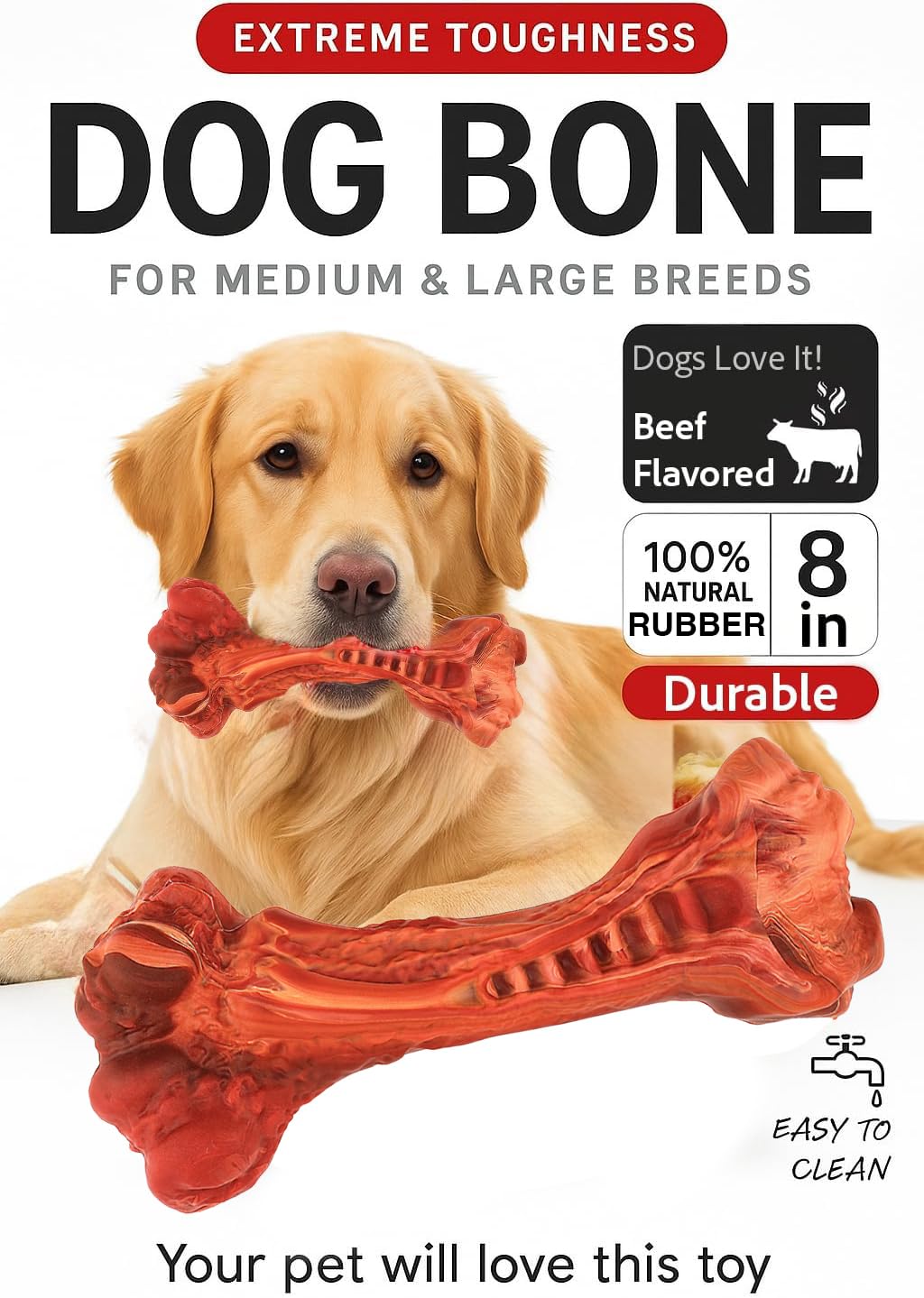 Paws Power durable natural rubber chew toy built for strong jaws and long-lasting play.