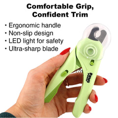 Paws Power nail clipper safety guard prevents overcutting during grooming.