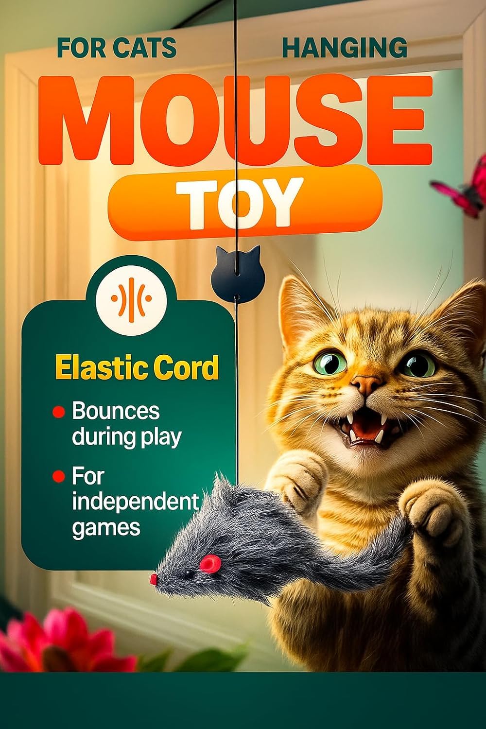 Paws Power feathered mouse action photo highlights fluttering prey-like motion for hunting instinct stimulation.