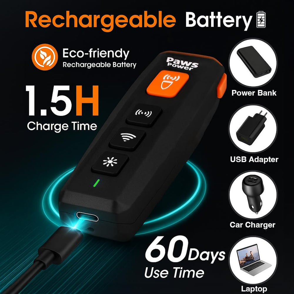 Paws Power USB-C rechargeable battery closeup highlighting convenience.