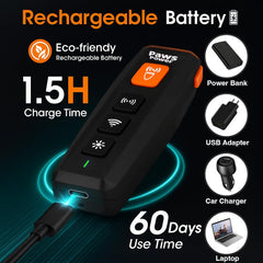 Paws Power USB-C rechargeable battery closeup highlighting convenience.