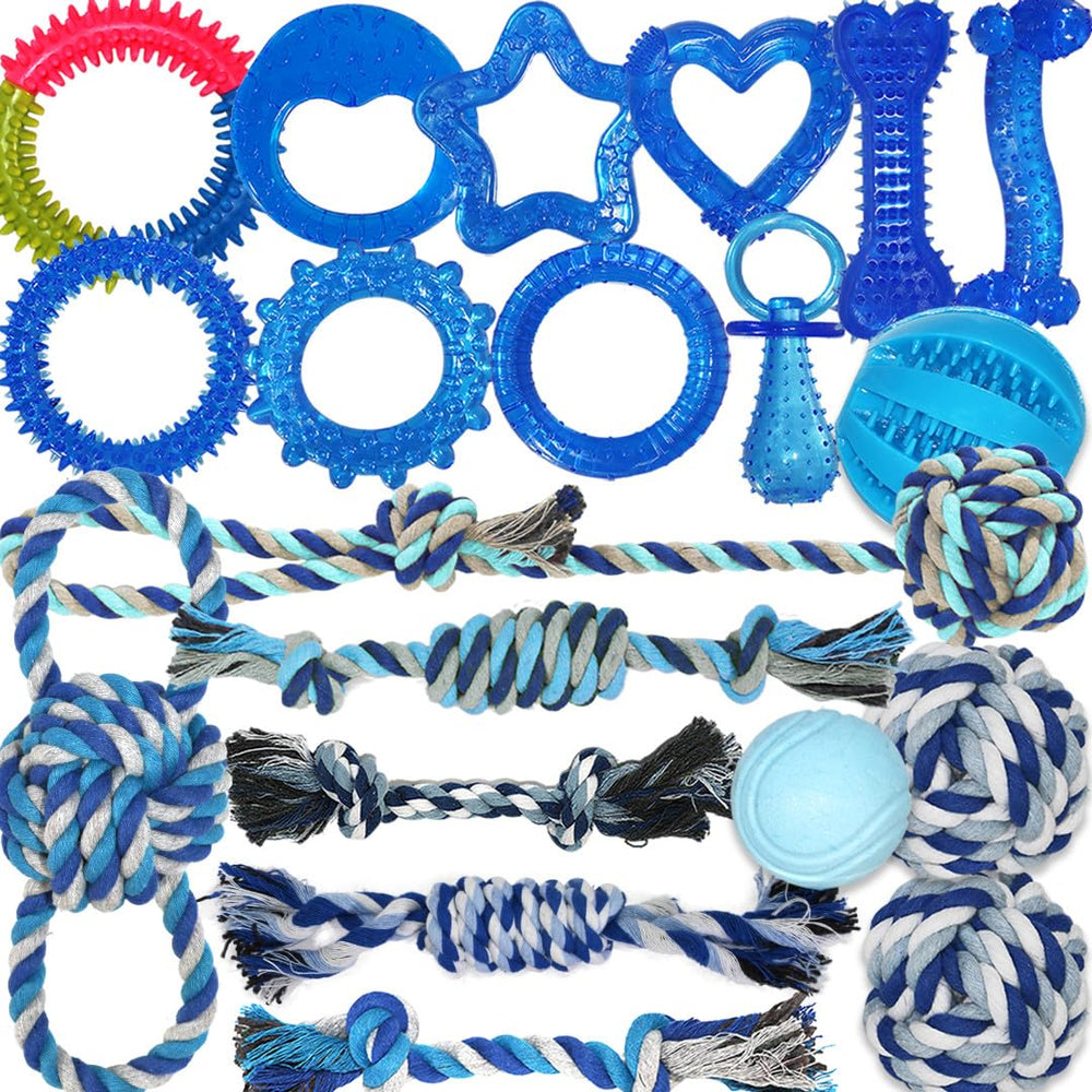 PawsAion 20-pack puppy chew toys variety for teething relief and interactive bonding.