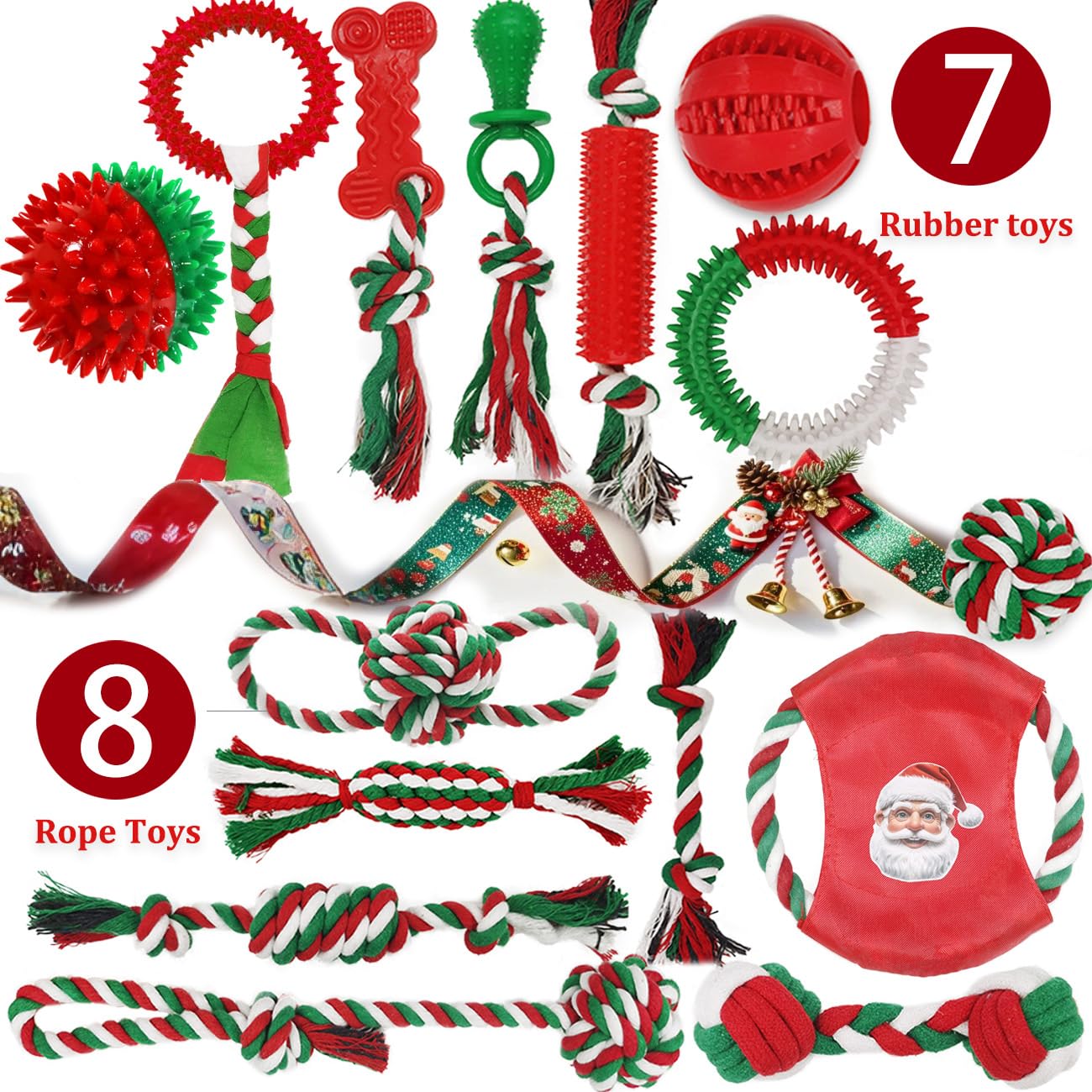 PawsAion rope toys in Christmas colors ideal for tug-of-war