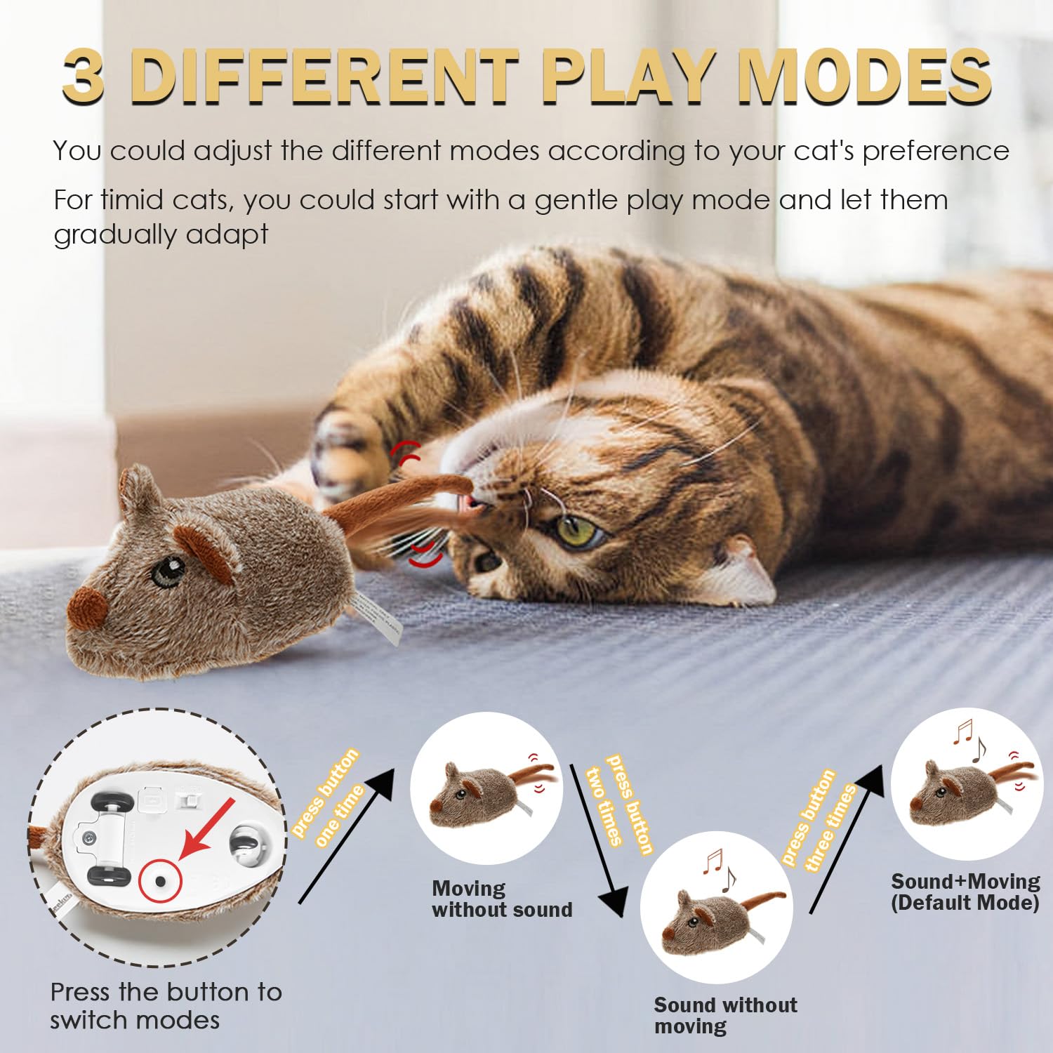 Pawsayes mouse toy indoor play scenarios show versatile fun for kittens and cats.