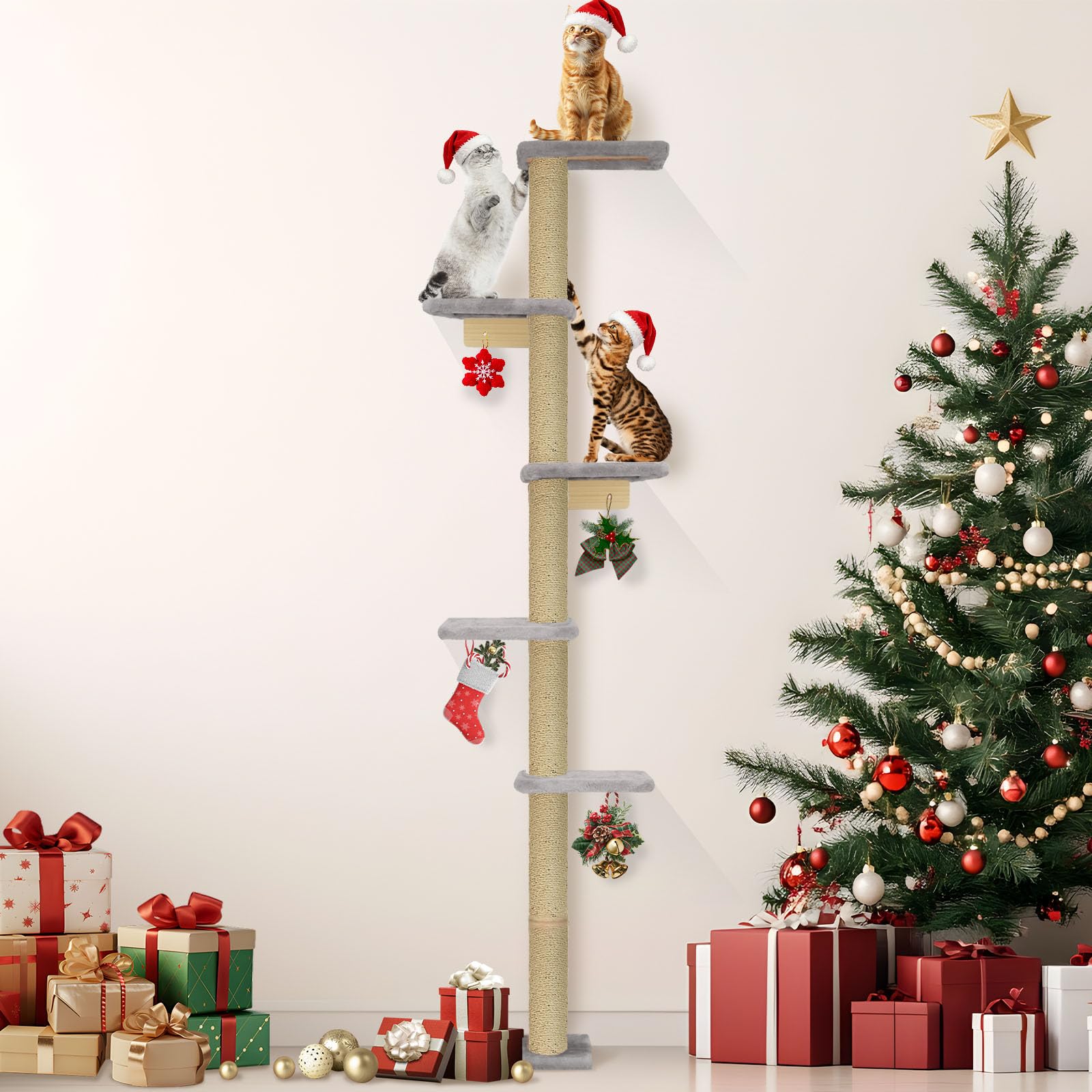 PAWSCRAT cat tree with solid wood and sisal rope for durable scratching