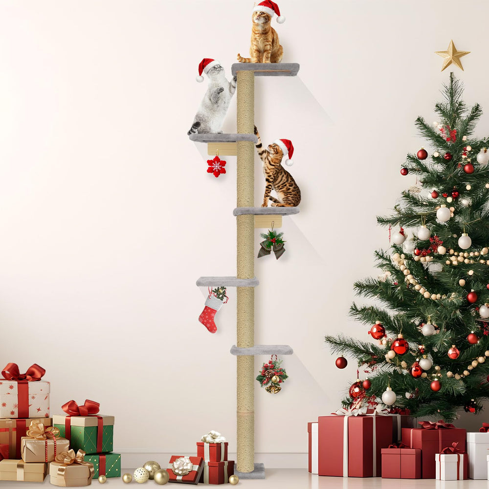 PAWSCRAT cat tree with solid wood and sisal rope for durable scratching