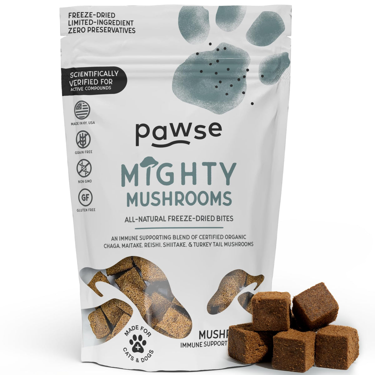 Pawse Mighty Mushroom supplement bites—daily immune support for pets