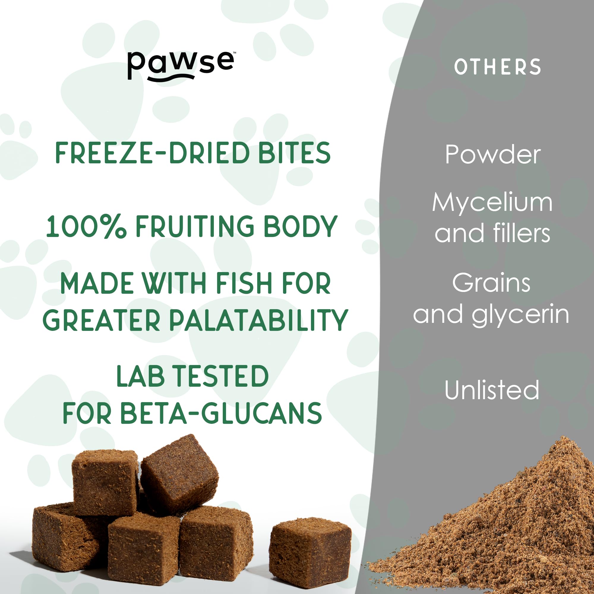 Pawse Mighty Mushroom skin and coat support image featuring shiitake and chaga