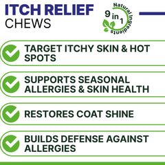 PAWSENTIAL Allergy Relief Dog Chews chicken flavor close-up highlights tasty itch aid and coat care.