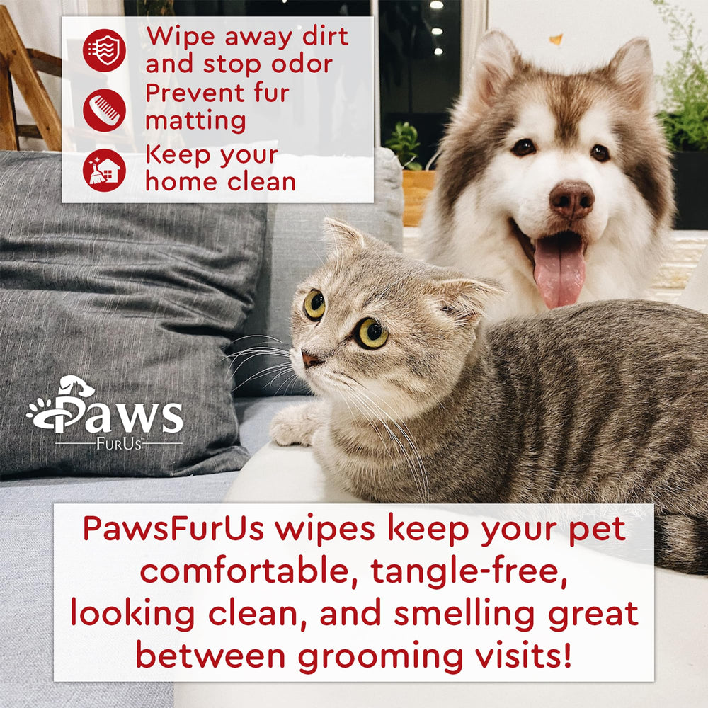 PawsFurUs wipes in use during dog grooming shows practical cleanup and deodorization.