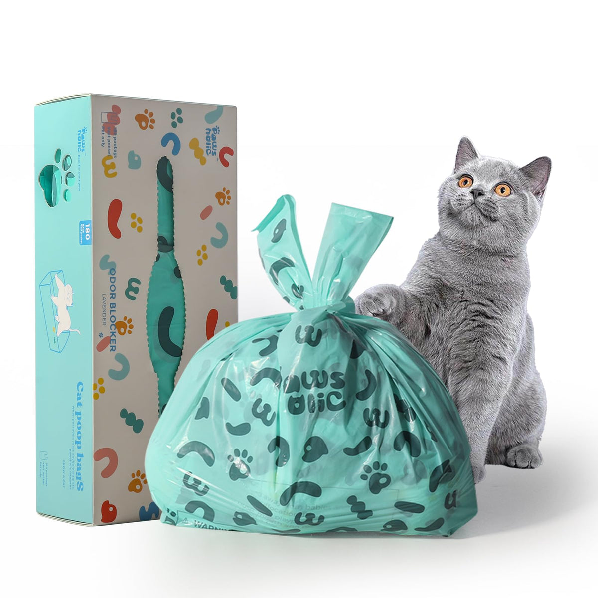 PAWSHOLIC lavender-scented bags shown in packaging for quick grab-and-go cleanup