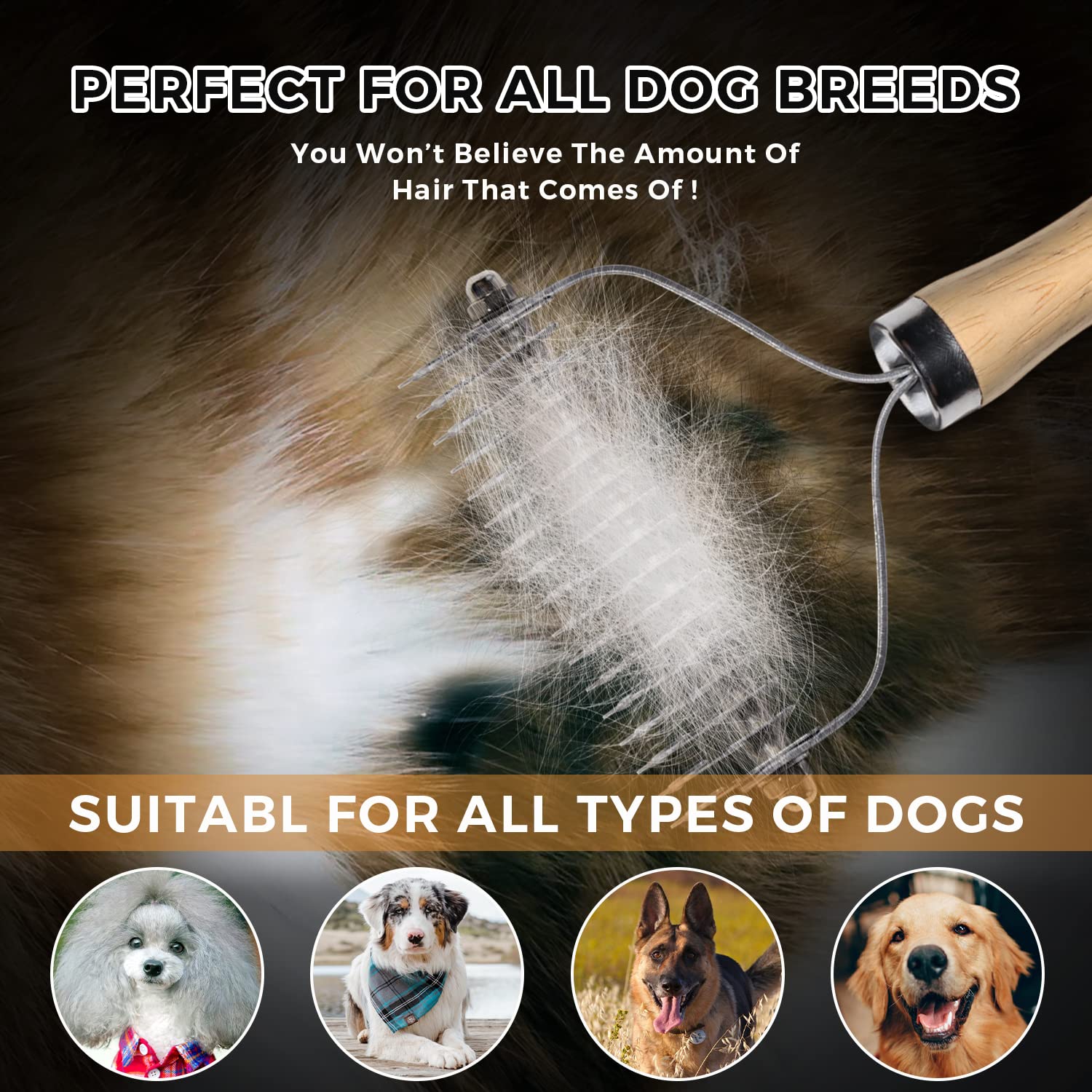 PAWSHOLIC undercoat rake dual sides for detangling long hair