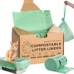 Pawsitive Earth cat litter liners with drawstring enable quick, mess-free cleanup.