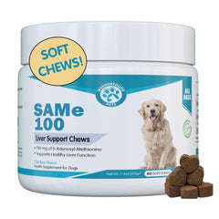 Pawsitive Same100 liver-support bottle demonstrates at-home liver support and toxin defense for dogs.
