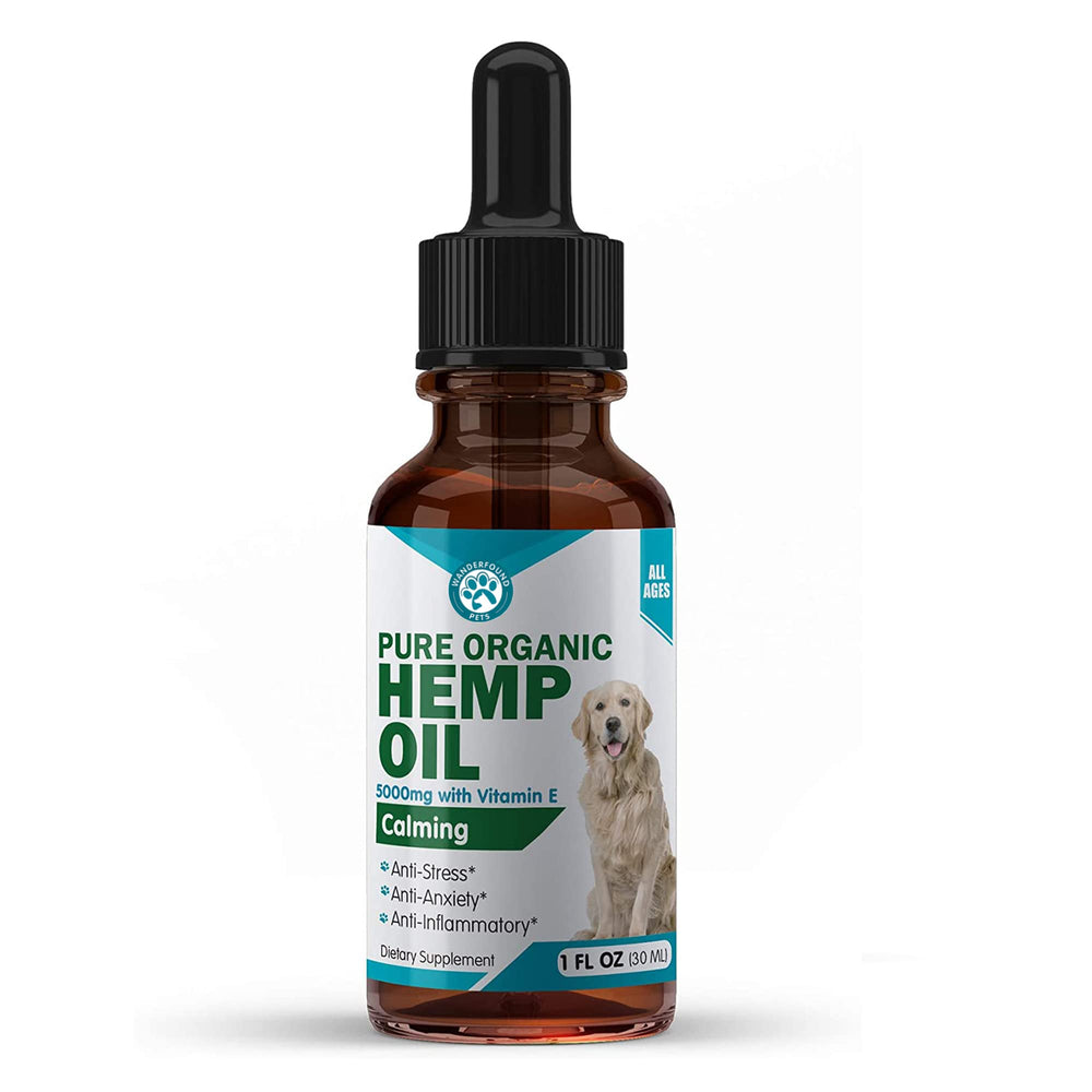 Pawsitive Wanderfound hemp oil bottle for pets, easy dosing and daily wellness.