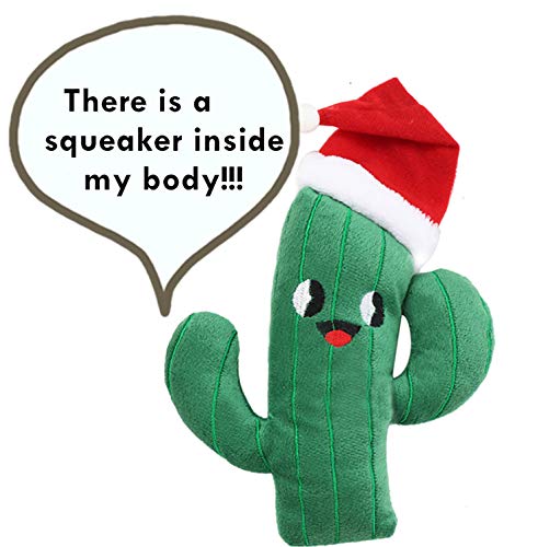 Pawskido Christmas cactus toy with red hat supports festive cuddle sessions.