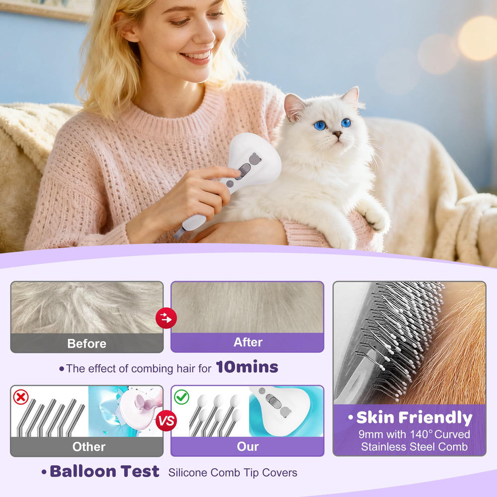 PawsMedal rechargeable grooming brush with ergonomic handle for easy use.