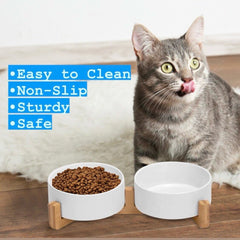 Pawsome bamboo non-slip holder keeping bowls steady during feeding.
