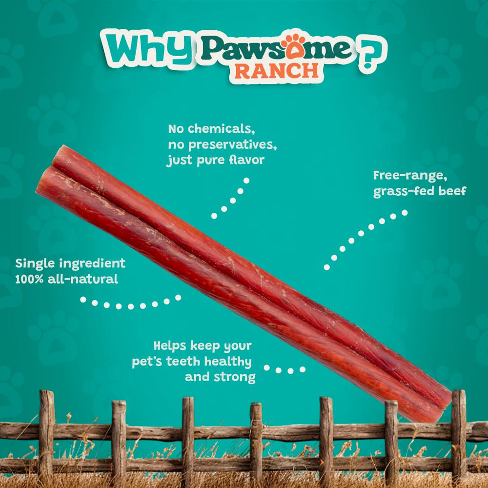 Pawsome Ranch Bully Sticks medium dogs chew; ideal for moderation and mental engagement.