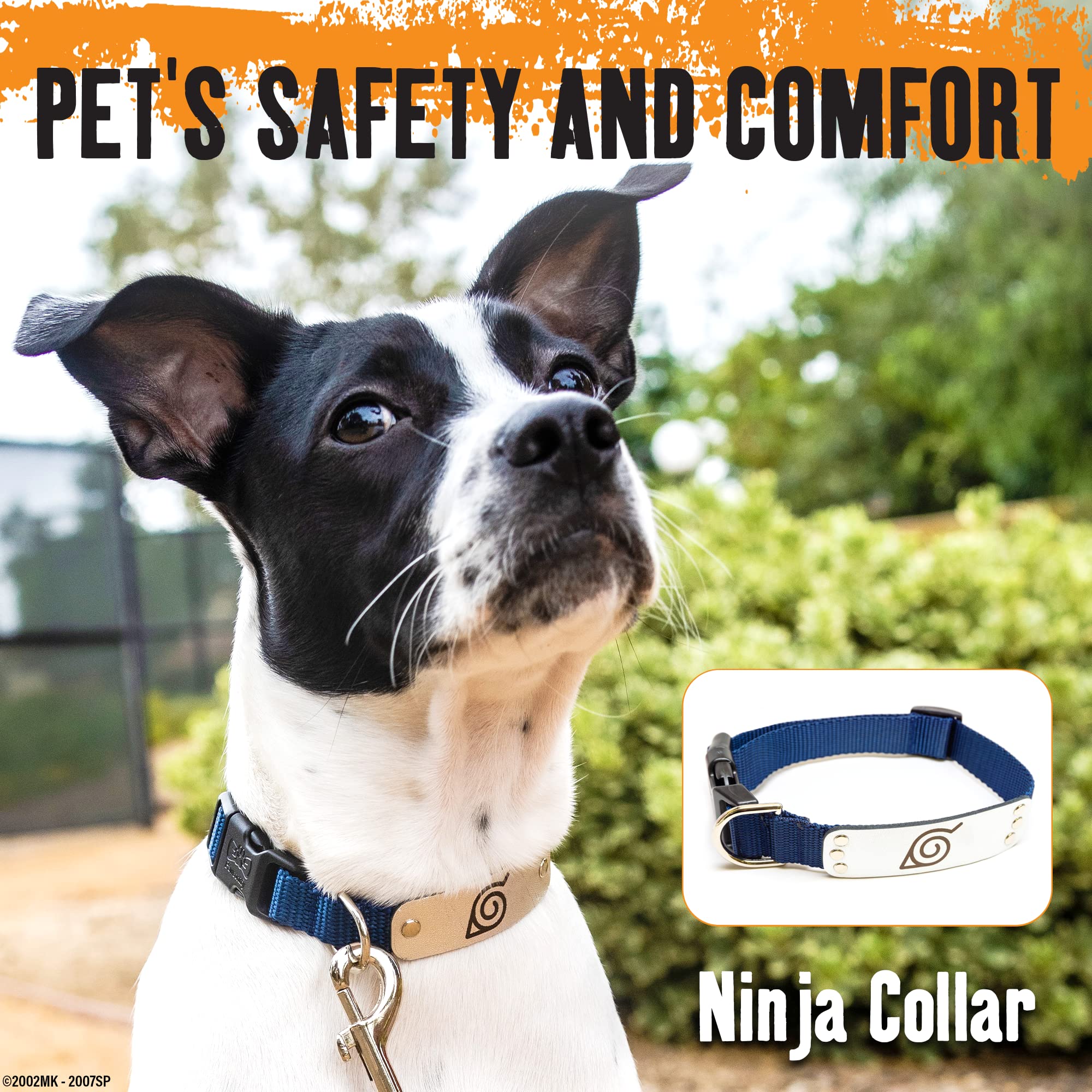 Pawsonify D-ring on Naruto collar keeps tags secure during outings.