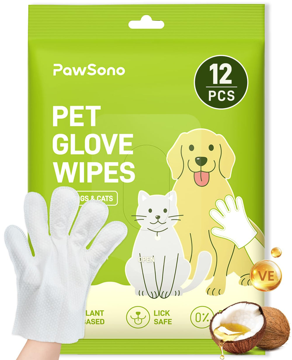 PawSono hypoallergenic pet glove wipes pack for quick, deodorizing clean between baths