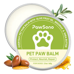 PawSono paw balm packaging shows a travel-ready 2.1 oz tin for on-the-go care
