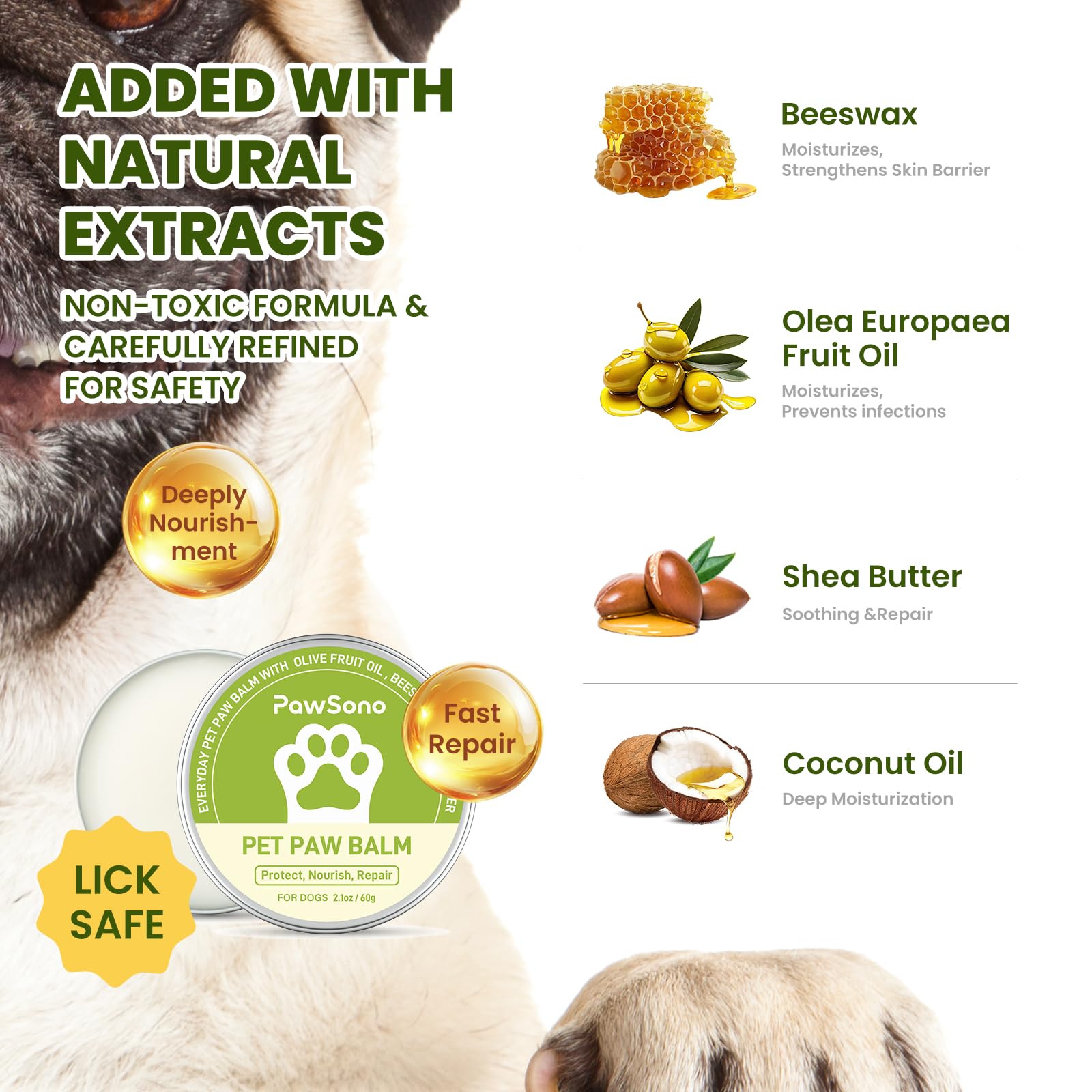 PawSono paw balm application on a paw pad for gentle relief
