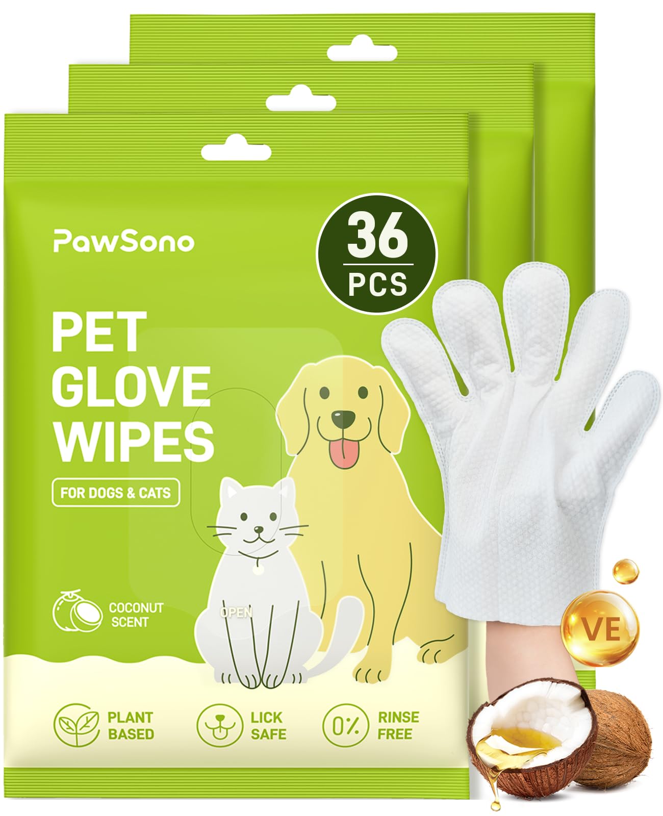 PawSono pet glove wipe in use on a muddy paw for quick cleaning and deodorizing.