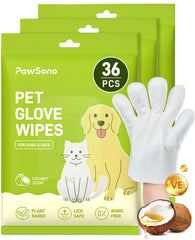 PawSono pet glove wipe in use on a muddy paw for quick cleaning and deodorizing.