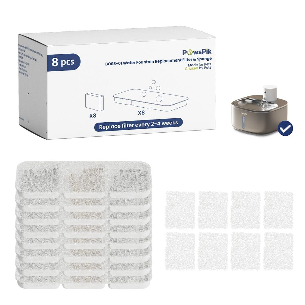 PAWSPIK BOSS-01 replacement filters pack front view for easy fountain refresh.