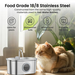 PAWSPIK SS-01 side close-up showing faucet-design fountain with quiet operation.