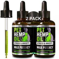 Pawstopia hemp oil drops bottle pour for easy dosing and calm support.