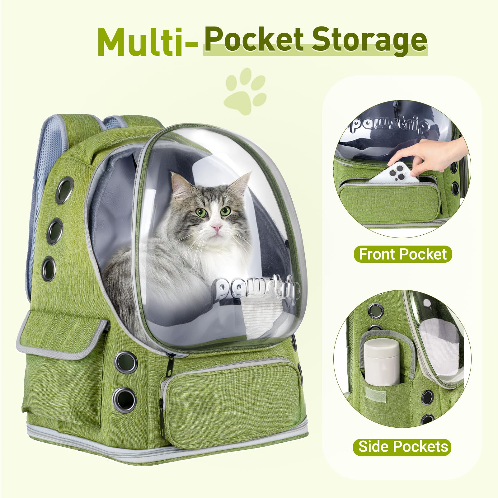 Pawstrip backpack features 10 air vents for breathable comfort during outdoor trips.