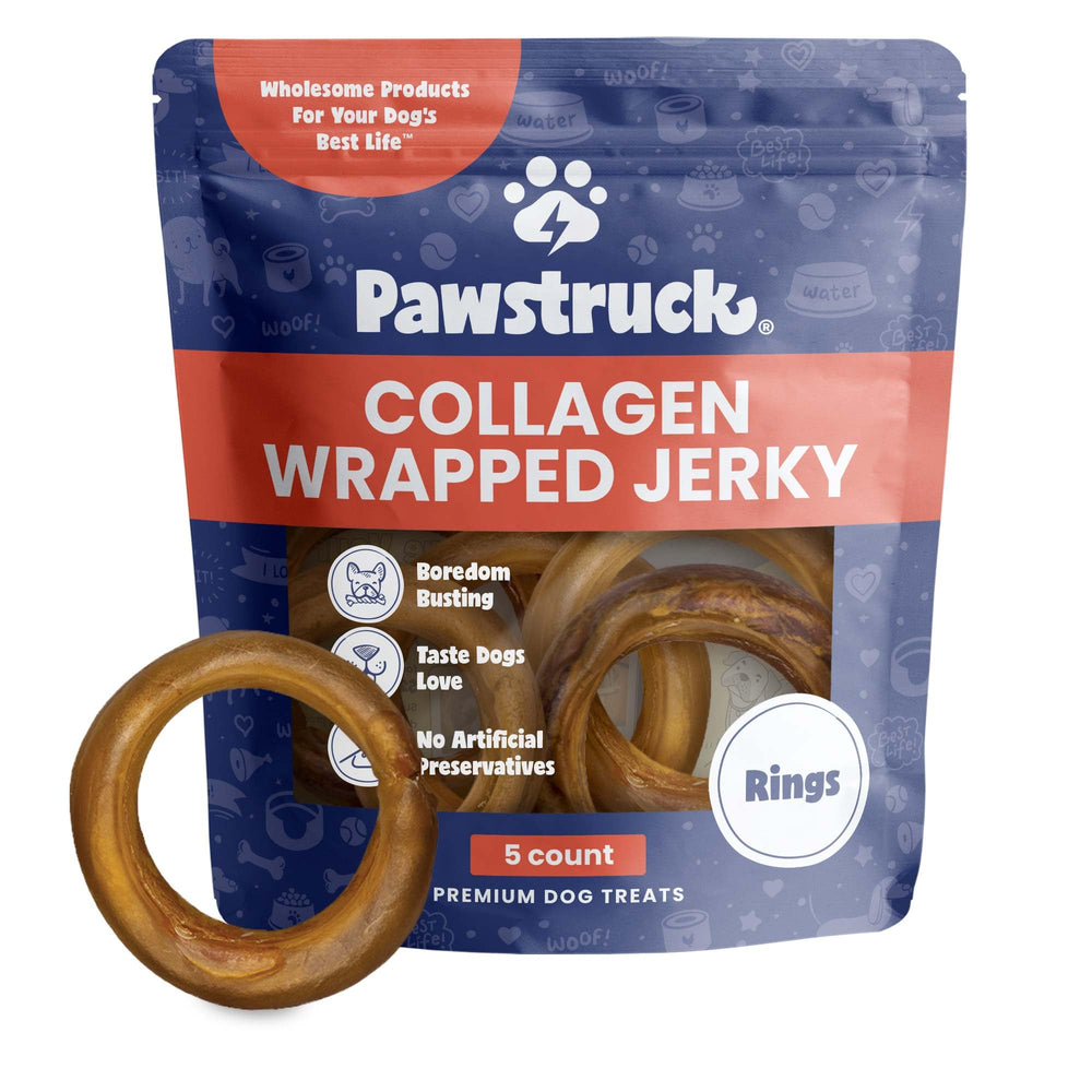 Pawstruck 2-in-1 collagen wrapped jerky rings offer a long-lasting tasty chew for dogs