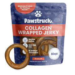 Pawstruck 2-in-1 collagen wrapped jerky rings offer a long-lasting tasty chew for dogs