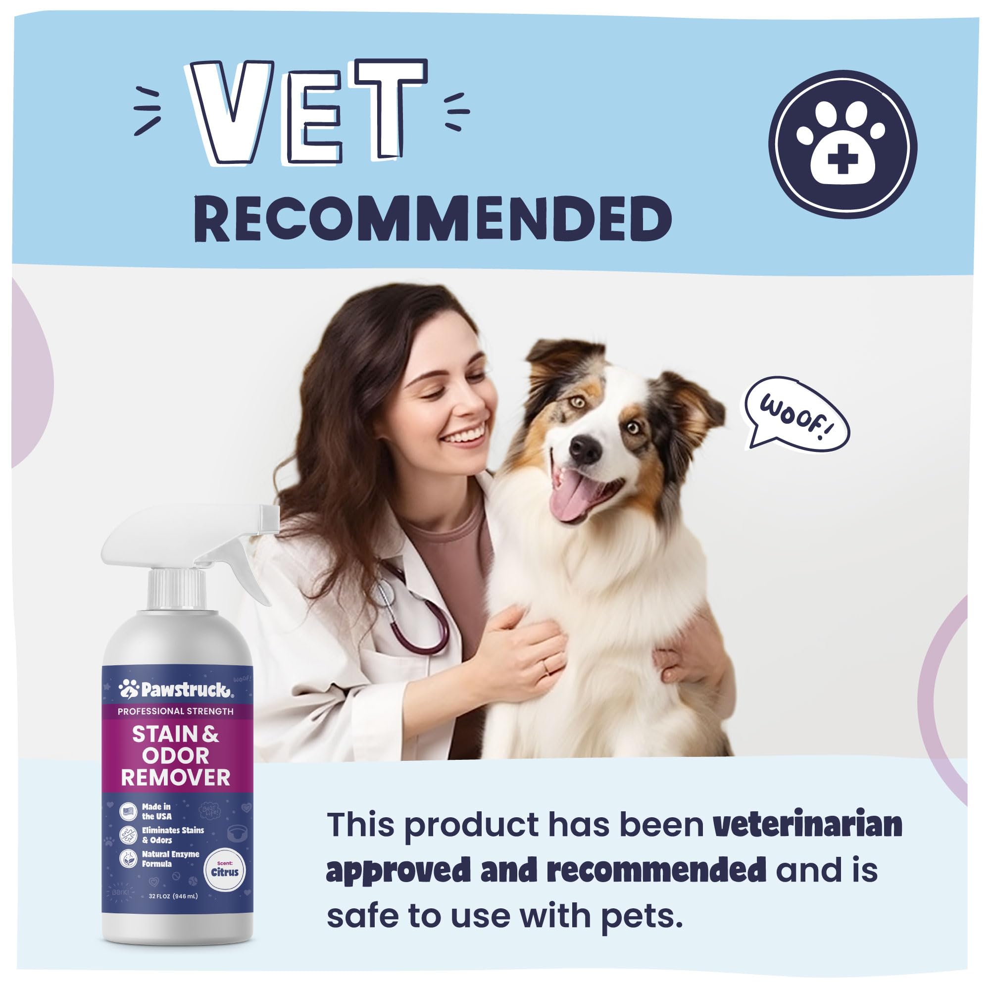 Pawstruck 32oz bottle supports tackling tough messes without harsh chemicals.